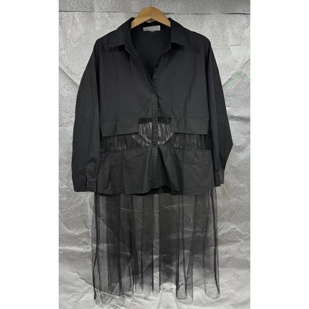 The Vault By Sacha‎ Black Button Up Mesh Sheer Art To Wear Whimsigoth Top L/XL?